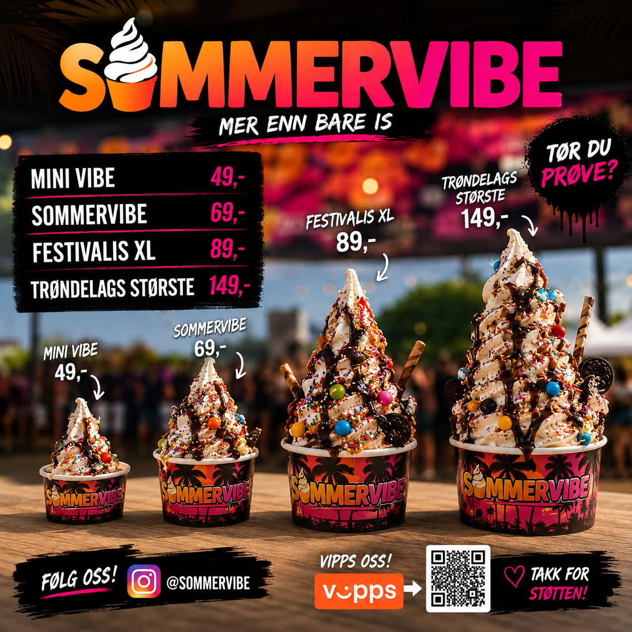 Sommervibe prisliste med Mini Vibe, Sommervibe, Festivalis XL og Trøndelags største