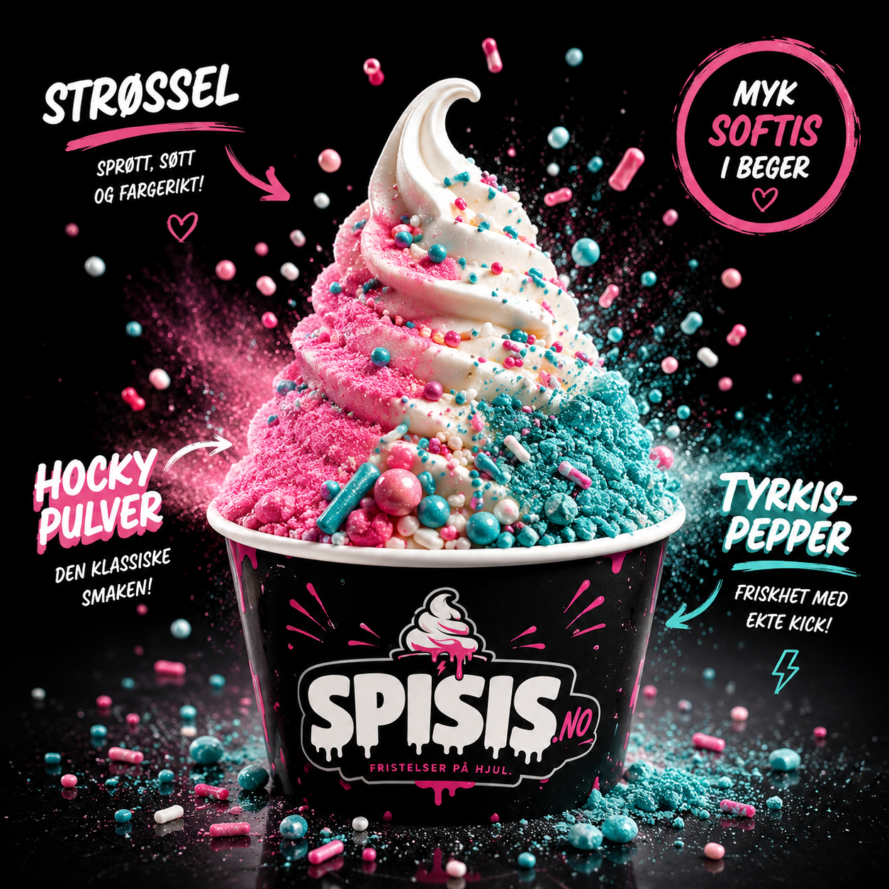 Spisis.no softis med strøssel, hocky pulver og tyrkisk pepper
